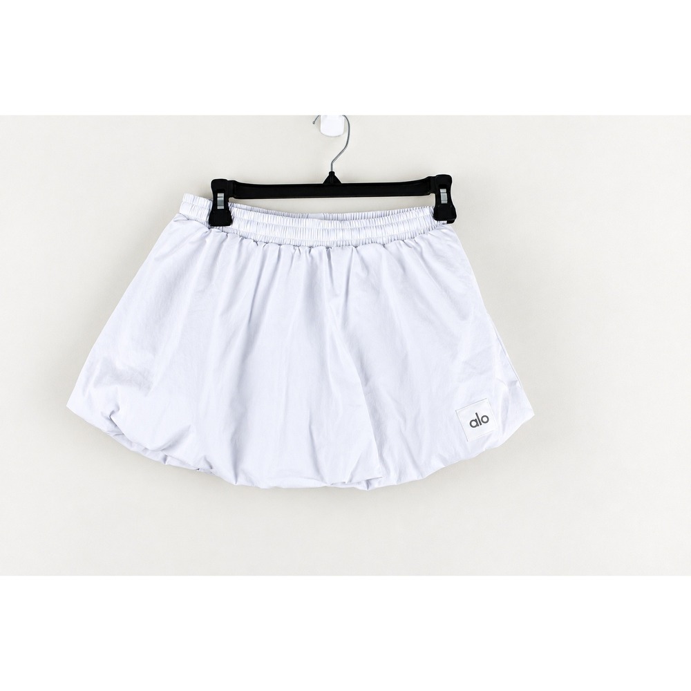Alo Yoga White Puff Bubble Mini Skirt Elastic Waist Athletic Skort Size Small